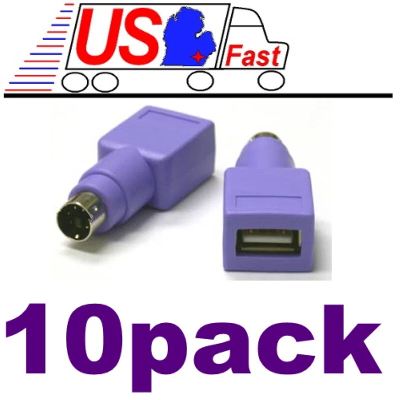 Lot10 USB A Female Jack~PS2 6pin Mini DIN Male Plug Keyboard port Adapter{PURPLE - Image 1 of 1
