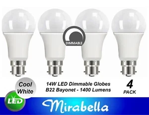 4 x 14W Dimmable LED Light Globes Bulbs Lamps Cool White B22 Bayonet - 1400Lm - Picture 1 of 7