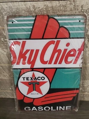 SKY CHIEF TEXACO GASOLINA METAL LETRERO HOMBRE CUEVA REPRODUCCIÓN Foto 1 de 2