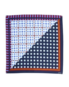 Echo Womens Patchwork Plaid Silk Neckerchief, Navy, 21×21 - Picture 1 of 1