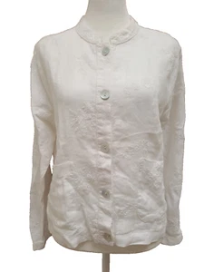 Sigrid Olsen 100% Linen White Button Down Shirt Small Buckle Tie Back Lagenlook - Picture 1 of 13