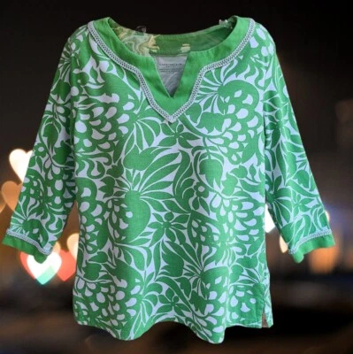 Blusa Top Charter Club Mujer Manga 3/4 Verde Blanco Talla S Pequeña Foto 1 de 4