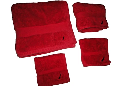NAUTICA LOGO RED & NAVY BLUE SAIL (4PC) BATH & HAND TOWELS & WASHCLOTH SET   - Image 1 of 4