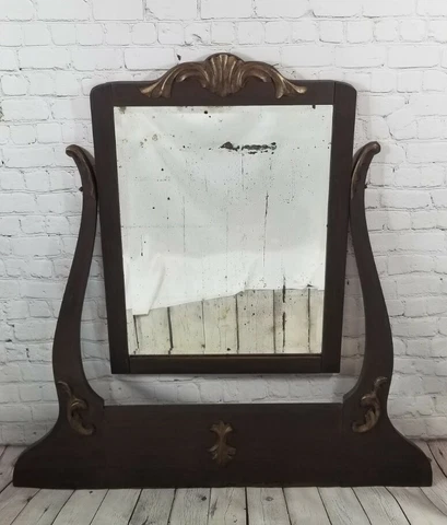 Large Vintage Vanity Dresser Mirror Swivel Tilt Wood Wishbone Victorian Cover