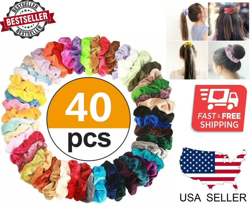 40 Piezas Mujeres Niña Cabello Crujiente Terciopelo Elástico Bandas para Cabello Corbatas Cuerda Crujientes Foto 1 de 4