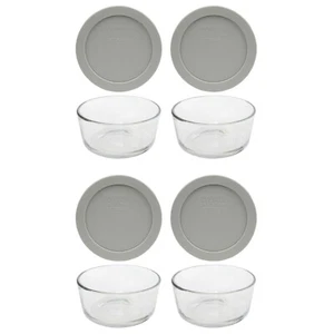 Pyrex 7200 2-Cup Glass Food Storage Bowl w/ 7200-PC 2-Cup Jet Gray Lid (4-Pack) - Picture 1 of 5