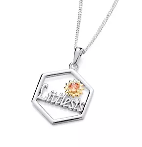 925 Sterling Silver & Yellow Gold LITTLE SIS Sister Pendant Necklace + 16 18 20" - Picture 1 of 11