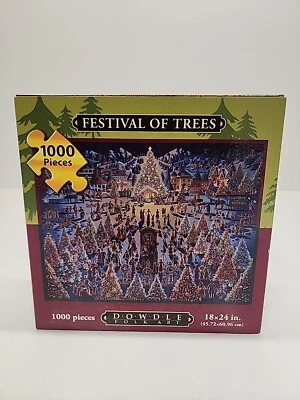 Dowdle Folk Art FESTIVAL OF TREES 1000 Pieces Jigsaw Puzzle 18" X 24" NEW! - Image 1 of 4