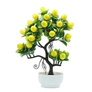 Ohstgp Artificial Lemon Tree Potted 14 Inches Mini Faux Fruit Lemon Tree Bonsai - Picture 1 of 9