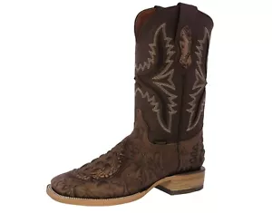 Herren Braun Rodeo Westernstiefel Krokodil Handbesetzt Leder Cowboy Eckige Zehe - Bild 1 von 5