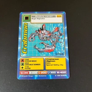 Crabmon Bo-28 1st Edition Vintage 1999 Bandai Digimon Card TCG Trading Card - Imagen 1 de 6
