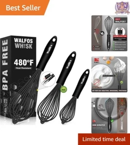 Silicone Whisk Set of 3 Heat Resistant Non-Scratch Kitchen Tools for Cooking - Picture 1 of 11