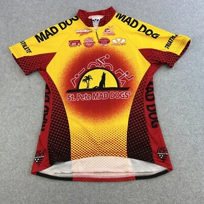 Camiseta de ciclismo Voler para mujer grande roja amarilla cremallera completa manga corta triatleta Foto 1 de 4