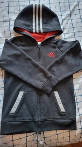 Adidas Hoodie Kids Boys 7 Yrs Full Zip Gray Cotton Blend - Picture 1 of 10