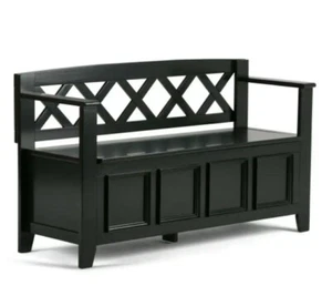 Entryway Storage Bench With Seating Solid Wood 48" Flip Top Bedroom Foyer Black - Picture 1 of 6