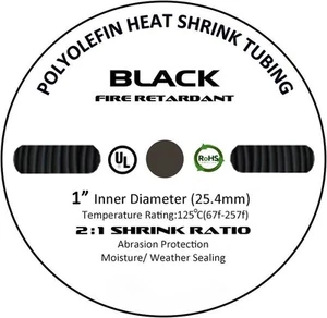 50 FT. 50' Feet BLACK 1" 25mm Polyolefin 2:1 Heat Shrink Tubing Tube Cable US UL - Picture 1 of 2
