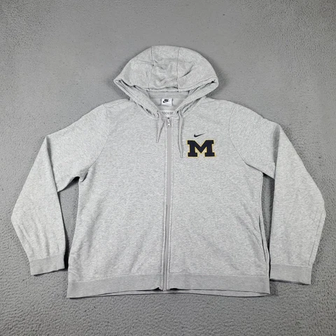 Nike Michigan Wolverines Sweater Mens Large Gray Full Zip Up Hoodie Sweatshirt Cover