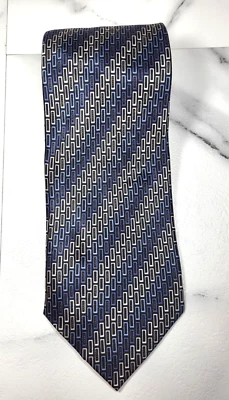 Kilburne & Finch Blue Geometric Print Silk Pointed Tie - Image 1 of 4