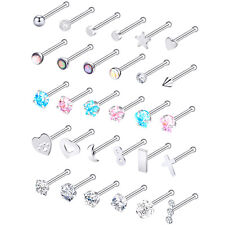 30Pcs Stainless Steel Cz Nose Studs Rings Bone Piercing Pin Body Jewelry 20G