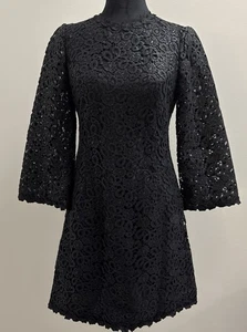 Kate Spade Little Black Ribbon Lace Dress 3/4 Sleeves - Size 2 - Picture 1 of 13