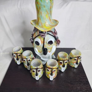 "Antigua jarra de payaso de cristal soplado a mano de Murano y 6 vasos 16"" **LEER** DE COLECCIÓN" - Imagen 1 de 22