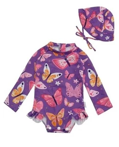 Baby Girls Long Sleeve One Piece Rash Guard Swimsuit with Zipper, UPF 50+ Sun - Picture 1 of 5