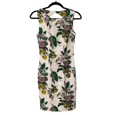 H&M Floral Sheath Cocktail Dress Beaded Detail Cutout Back Size 2 - Image 1 of 4