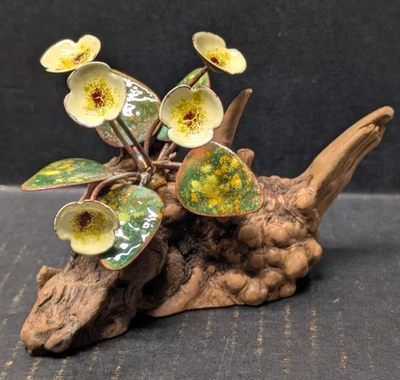 Vintage Frank Lee Flower Sculpture Enameled Copper & Driftwood MCM Signed - Image 1 of 4