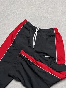 Nike Track Pants Youth S Black Red Lined Windbreaker Silver Tag Y2K Vintage - Picture 1 of 14
