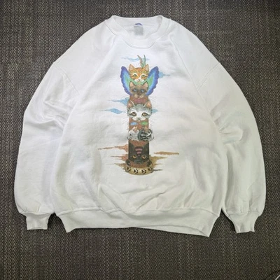 Vtg 80s Pat Ciccolella Cat Totem Sweatshirt XL Jerzees USA Fantasy Art Granny - Image 1 of 4