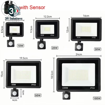 Proiettore a LED Sensore Di Movimento PIR Faretto a LED per Esterni 10W 20W 30W - Image 1 of 4