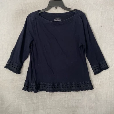 Blusa Top Talbots Mujer Sólido Azul Oscuro Grande Algodón Pima Manga 3/4 Redonda Foto 1 de 4