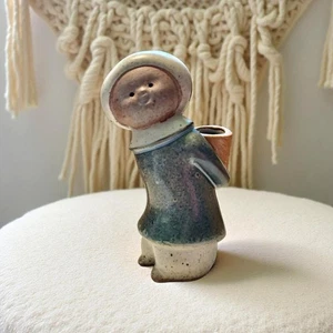Vintage Japan Ceramic Child Vase Mid Century Figurine with Basket Whimsical Kawa - Picture 1 of 9