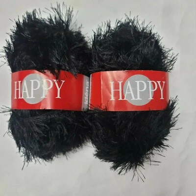 Idena HAPPY yarn Black Eyelash Yarn Fun Fur Lot of 2 Skeins Color Black 9906 - Image 1 of 4