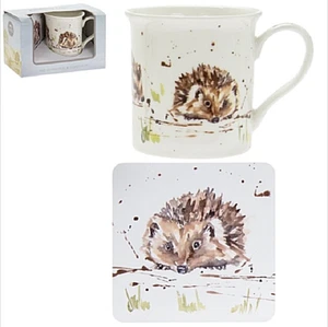 Hedgehog Mug & Coaster Gift Set Coffee Cup Mums Birthday Present Nature Lover - Picture 1 of 1