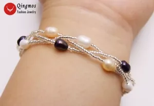 Pulsera de perlas multicolor tejida a mano de arroz 5-6 mm para mujer joyería fina br434 - Imagen 1 de 36