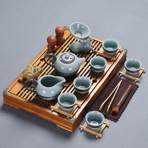 Tea set geyao porcelain tea pot cups solid wood tea tray Luxury Chinese tea set
