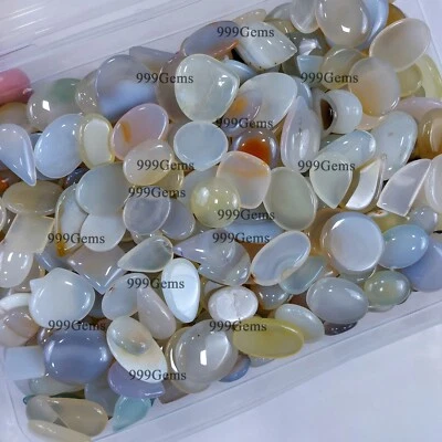 5 Pcs Natural Grey Onyx Mix Shape Loose Cabochon Flat Back Gemstone Lot 30-40mm - Image 1 of 4