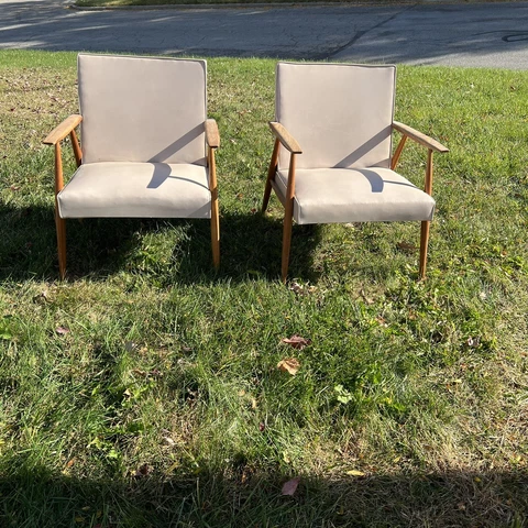 Vintage Mid Century Danish Modern Teak Wood Lounge Club Arm Chair Set Cover