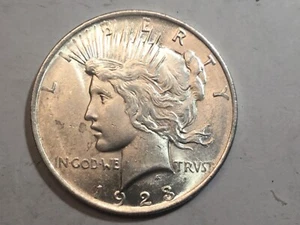1923-p Peace Silver Dollar Date Unc from album collection ms condition / mirror - Picture 1 of 2