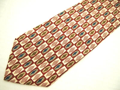 Corbata corta Paul Fredrick para hombre roja azul marrón seda geométrica a cuadros 56" Foto 1 de 4