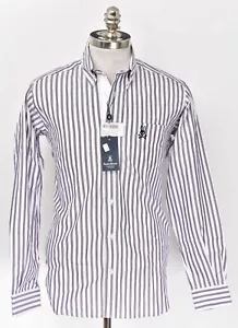 NWT PSYCHO BUNNY Kent White Striped Single Needle Sewn Cotton Button-Up Shirt S - Picture 1 of 6