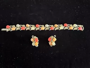 Vintage TRIFARI Koralle Blume Armband Ohrringe Set Duroplast - Bild 1 von 5
