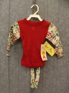 Vtg 70s NEW NWT Fall Season Floral Sleeve Tie Belt Ribbed Cotton Casual Top 6X - Picture 1 of 4