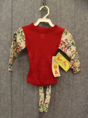 Vtg 70s NEW NWT Fall Season Floral Sleeve Tie Belt Ribbed Cotton Casual Top Sz 3 - Image 1 of 4