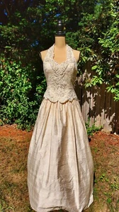 Vintage Jessica McClintock Ivory Pearl Embellished Peplum Wedding Dress Size 12 - Picture 1 of 12