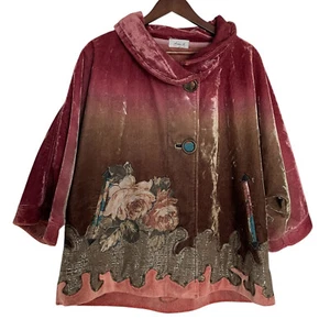 Anie A Ombre Velvet Peacoat Medium M Dusty Rose Pink Floral Applique Art to Wear - Bild 1 von 6