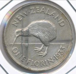 New Zealand 1933 Florin George V (Silver) - Extra Fine - Bild 1 von 3