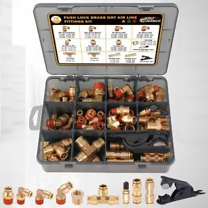 76 Pcs Brass DOT Air Line Fittings Kit Push Lock NPT Thread Quick Connect - Picture 1 of 8