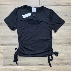 Top donna Livi by Olivia Rae cropped increspato laterale XS nero taglio petto - Foto 1 di 8